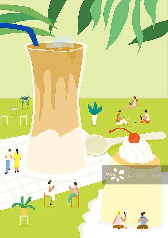 饮料，咖啡馆，甜点，夏天，迷你，咖啡，植物图片素材
