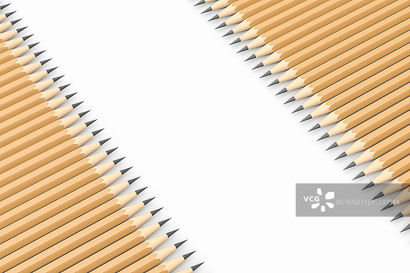 排列整齐的铅笔与白色背景 3D渲染图片素材