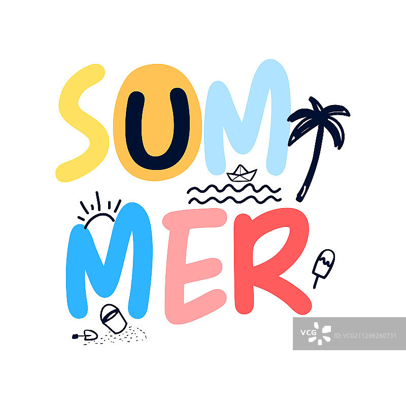 夏季口号和手绘夏季图标图片素材