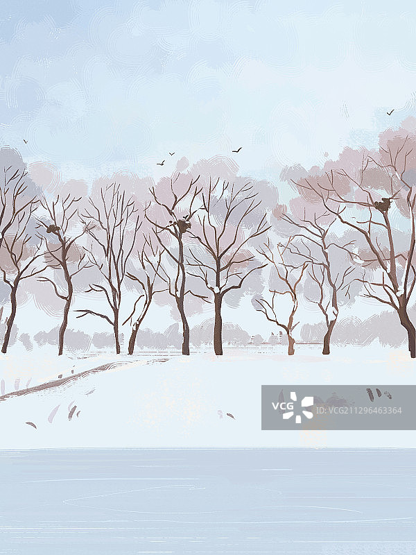 手绘冬季大雪节气背景插画图片素材