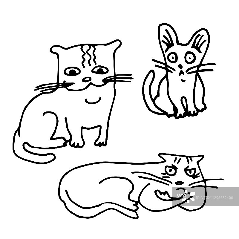 三只可爱的图形猫线阿陶德白色背图片素材