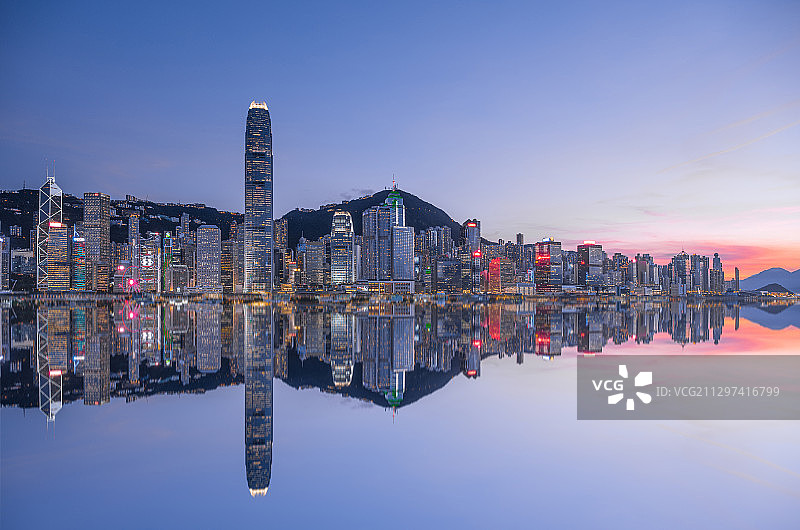 香港中环，日落，全景，CBD，维多利亚港，城市风光，干净留白图片素材