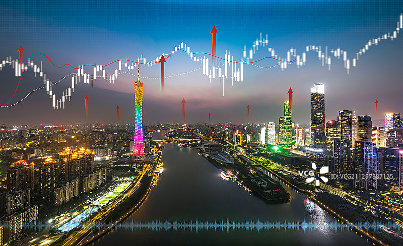 夜景航拍广州珠江都市风光城市天际线全球商务经济金融股市上涨图片素材