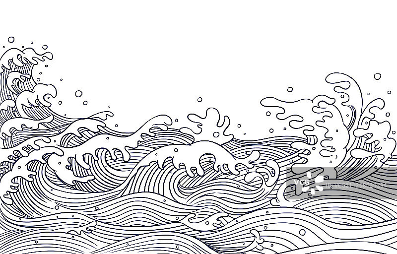 中国传统海水纹插画纹案线稿图片素材
