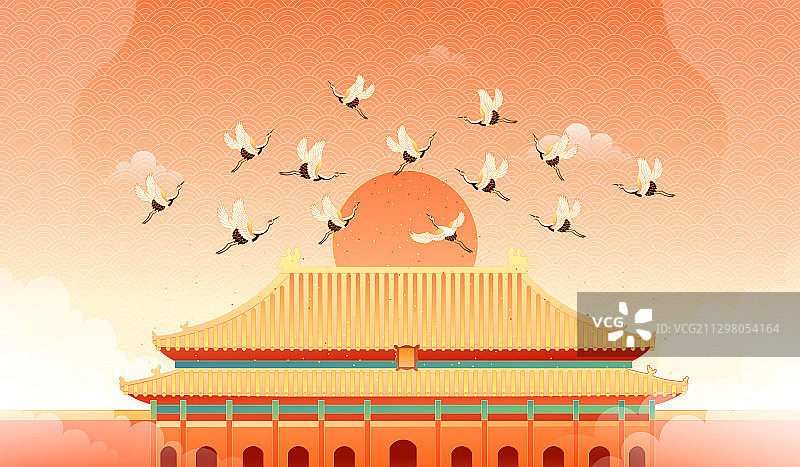 国潮风北京故宫古建筑矢量插画图片素材