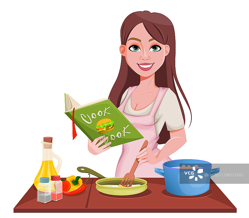 女人在家做饭，快乐的女孩图片素材