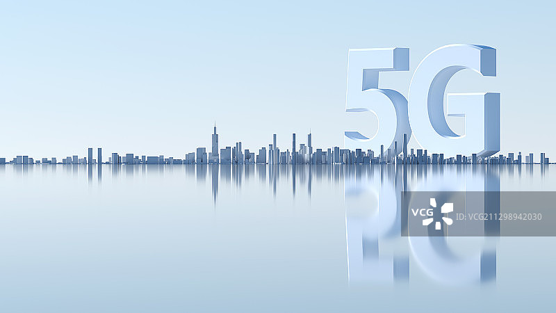三维渲染的5G字体和白色城市图片素材