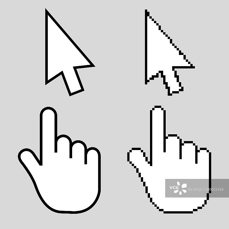 手光标图标与食指和箭头图片素材