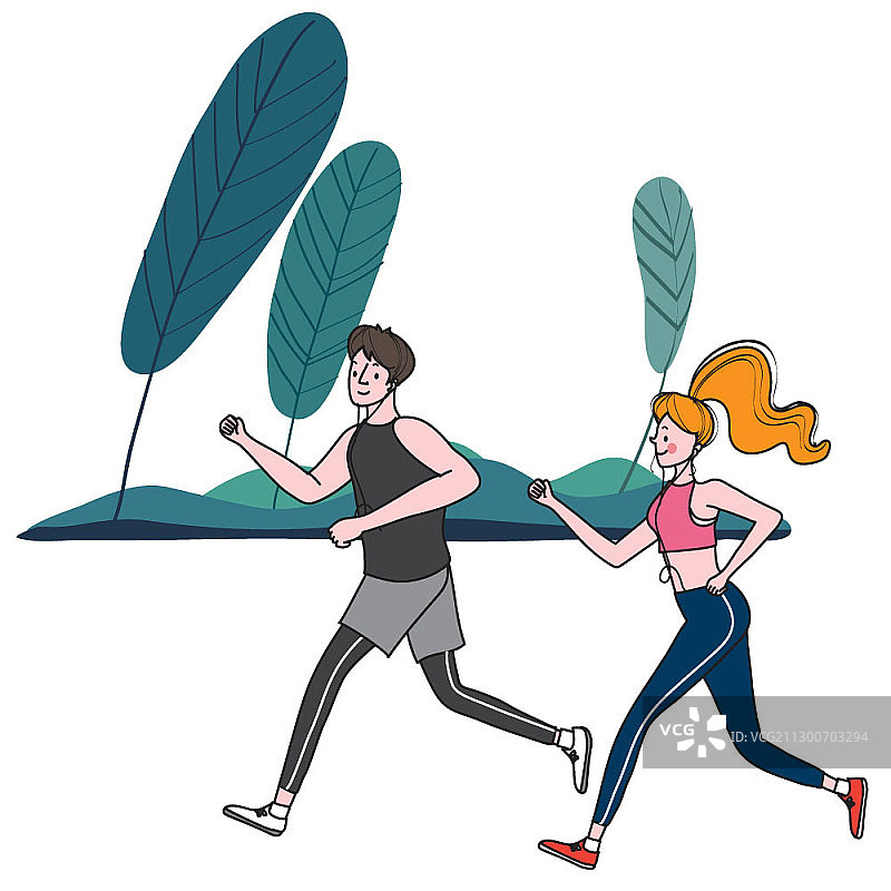 矢量插图的女人慢跑与男人图片素材