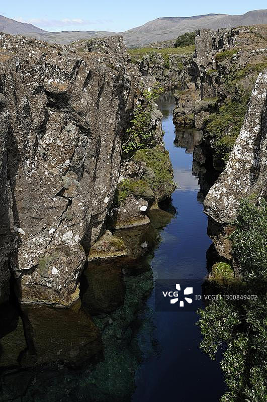 欧亚大陆和美洲大陆板块之间的裂缝，平维利尔国家公园，平维利尔，冰岛，欧洲图片素材