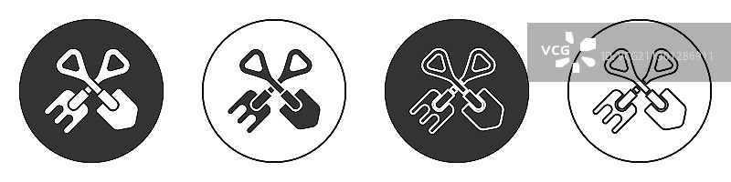 黑色铲子和耙图标孤立在白色图片素材