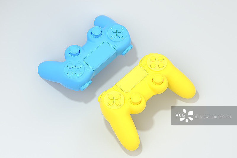 蓝黄双色游戏手柄 3D渲染图片素材