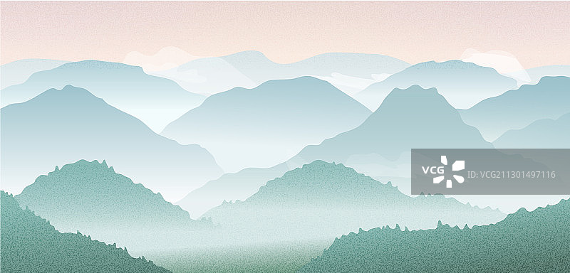 风景与山的剪影在雾图片素材