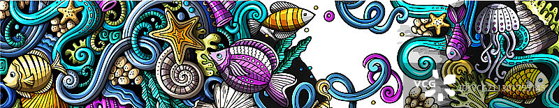 海洋生命手绘涂鸦横幅卡通图片素材