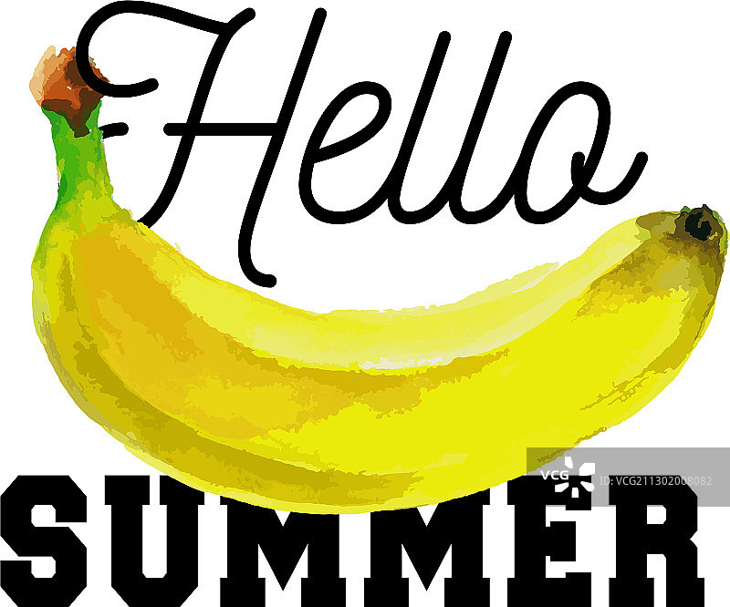 你好夏天标语水彩画香蕉水果图片素材