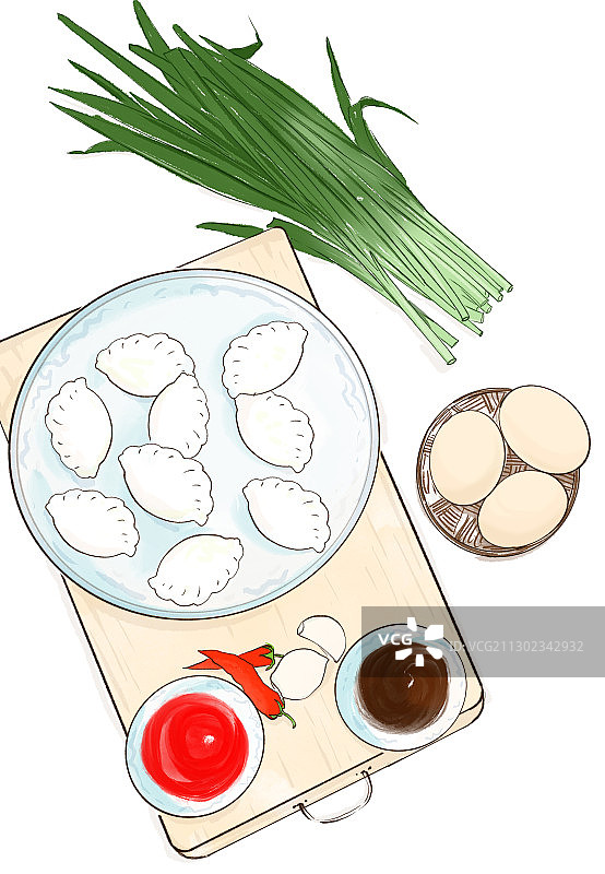 水彩美食插画传统美食饺子图片素材