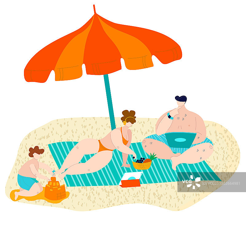 和家人一起在阳光下的沙滩上放松图片素材