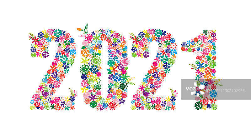 新年快乐2021彩色花卉设计图片素材