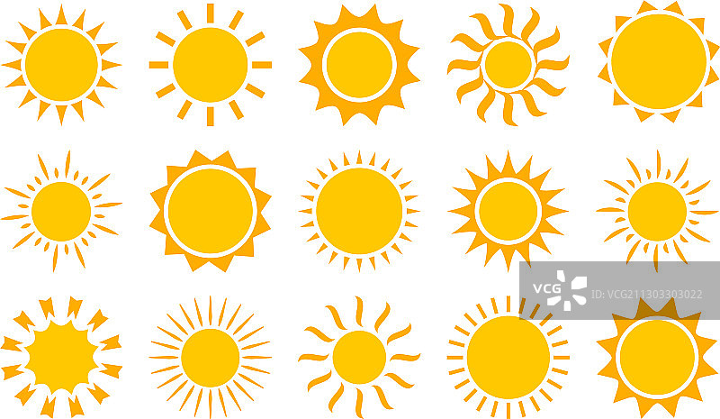 太阳图标夏季设置黄色和橙色的颜色图片素材