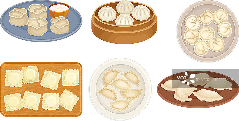饺子放在木盘里，作为烤制的点心图片素材