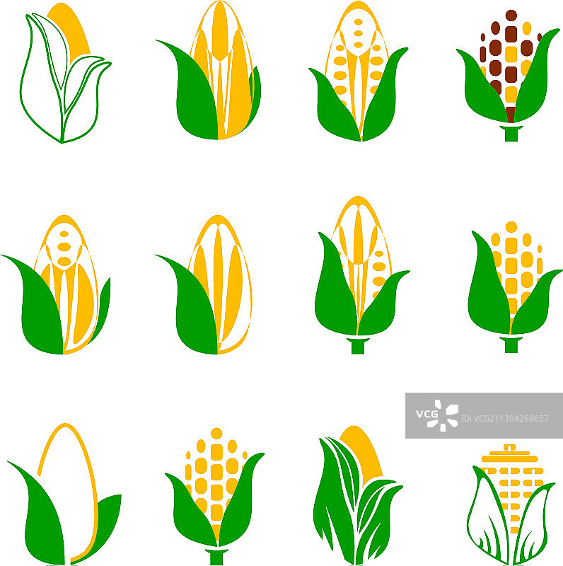 玉米图标设置孤立的白黑麦种子图片素材