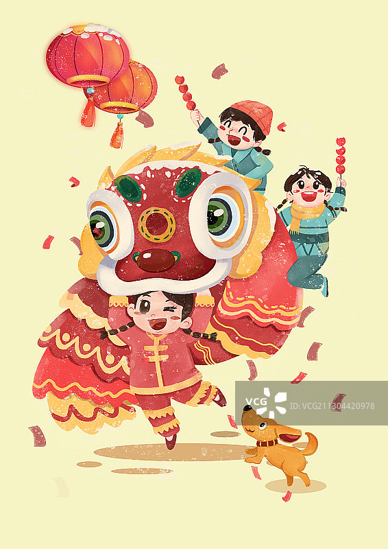 传统中国风新年舞狮插画图片素材