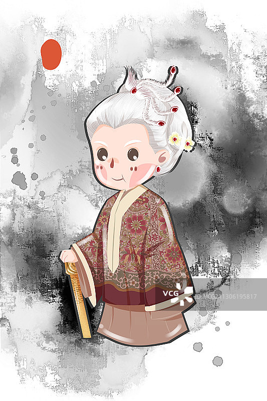 中国风可爱古代女性老年人插画图片素材