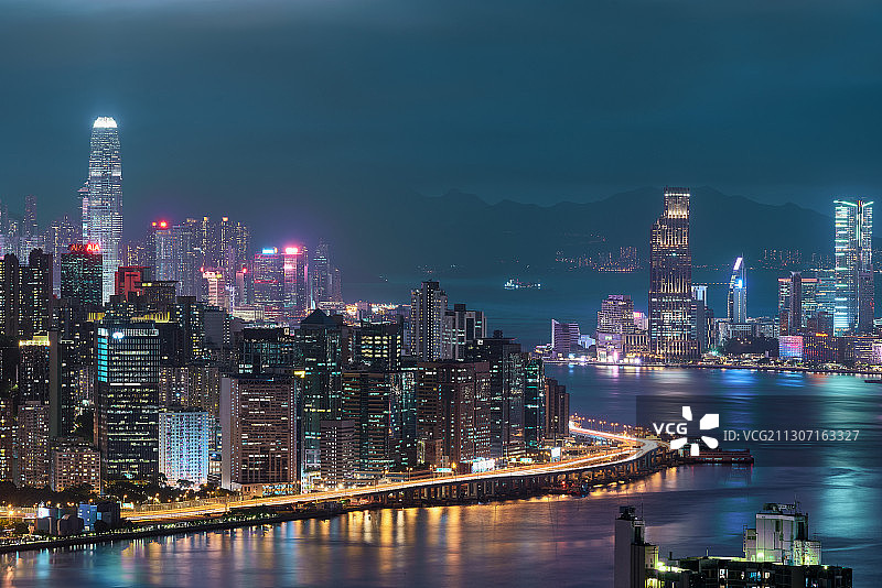 香港全景城市天际线，中国，香港图片素材
