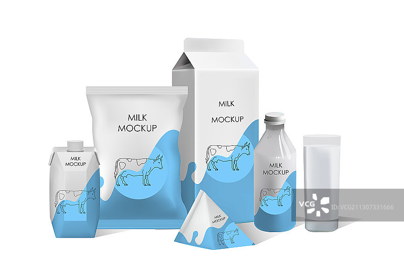 牛奶包装逼真的模拟设置图片素材