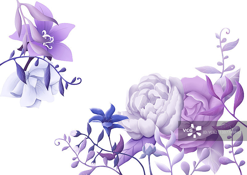 小清新质感紫色花卉植物插画图片素材
