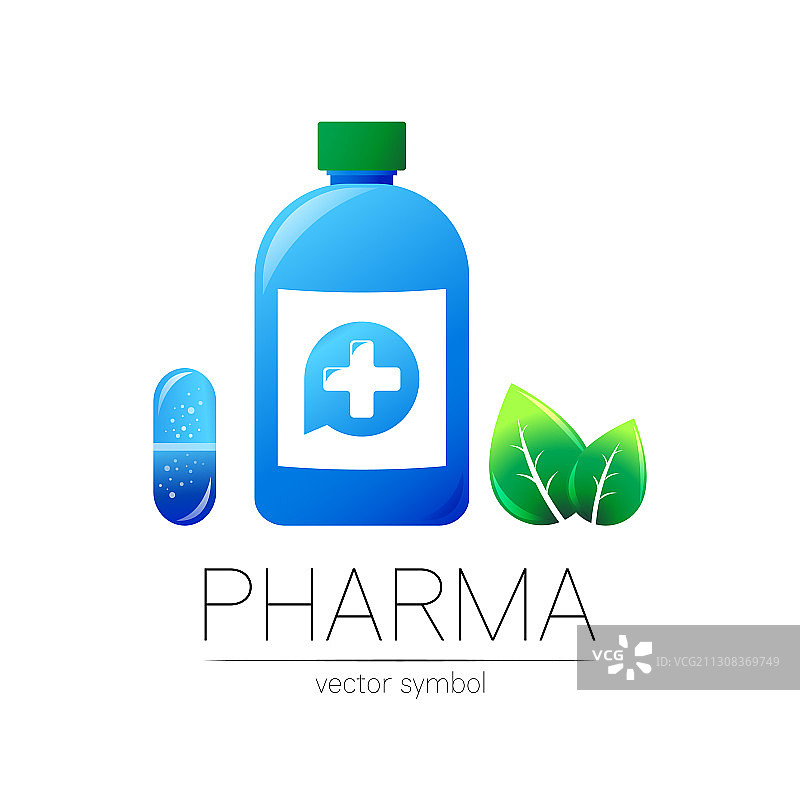 药房标志与蓝色瓶子和十字图片素材