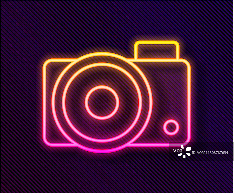 发光的霓虹灯线照片相机图标隔离图片素材
