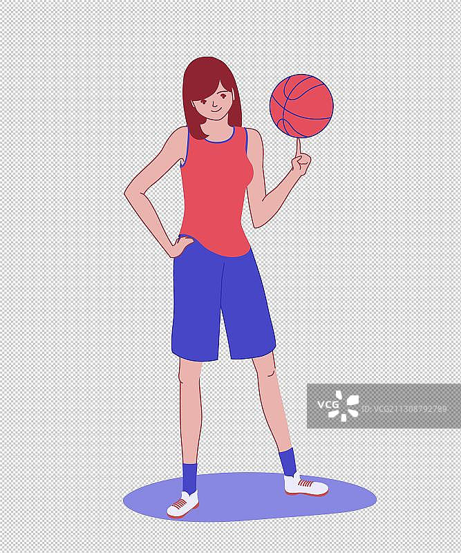 穿篮球服女子叉腰手指转球姿势图片素材