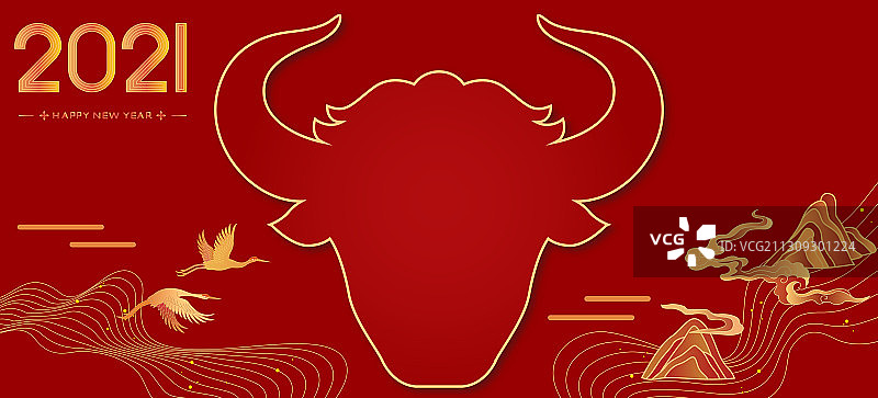 红色牛年2021年山水背景图片素材