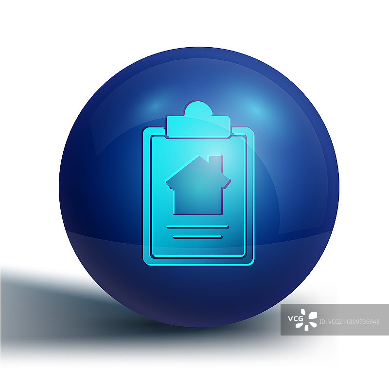 蓝色房屋合同图标孤立在白色图片素材