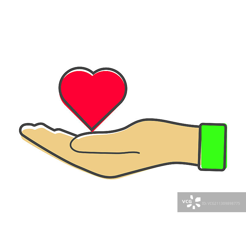 图标为一只红色的手捧着一颗心平的图案图片素材