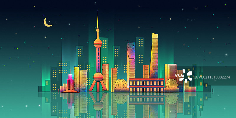 上海地标东方明珠塔渐变城市夜景图片素材