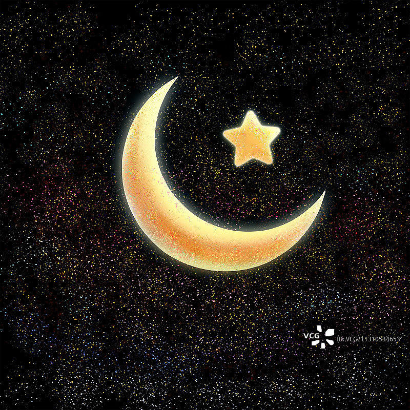 金色的月亮和星星在黑色背景图片素材