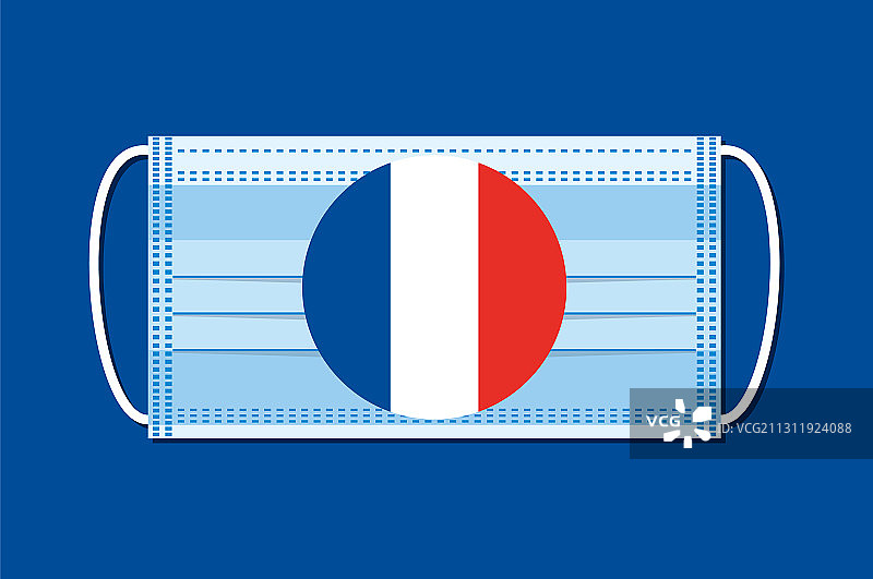 医用口罩上有一面法国圆旗图片素材