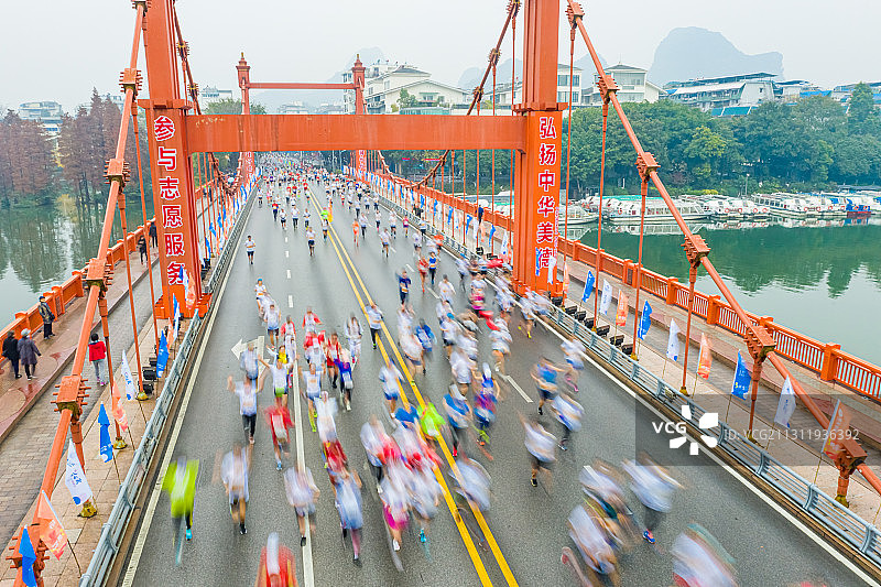 广西壮族自治区桂林市2020年马拉松赛跑航拍摄影图片素材
