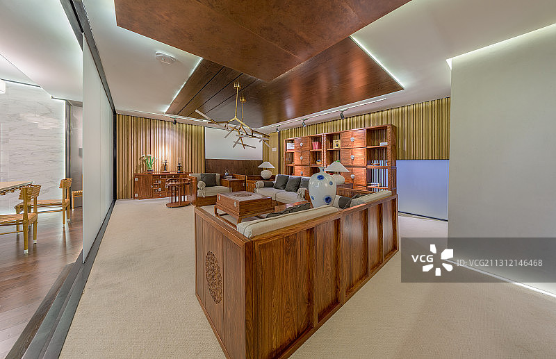 黄花梨实木中式装修风格高级会客厅图片素材