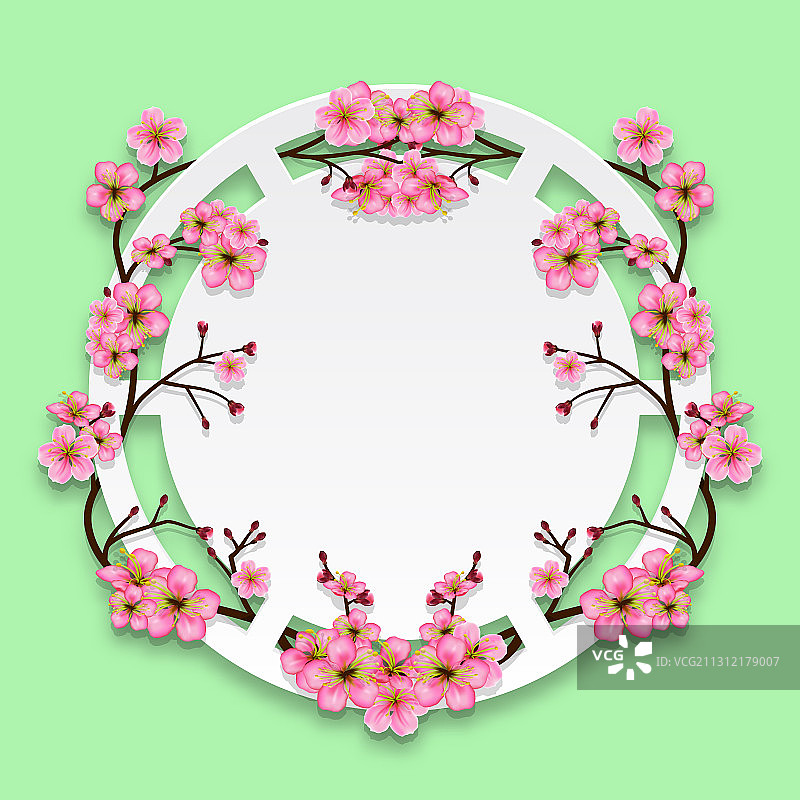 白色的圆纸框架包裹着樱花图片素材