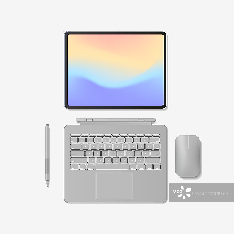 现代平板电脑与键盘、鼠标、笔图片素材