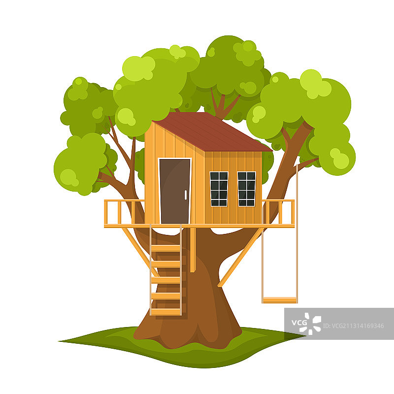 卡通色彩树屋概念图片素材