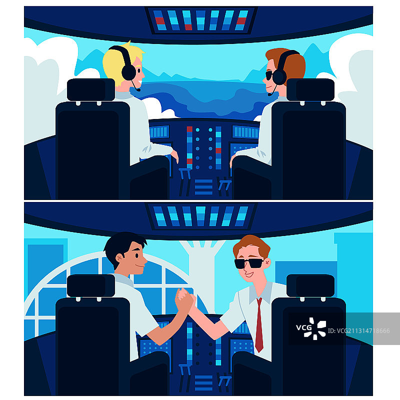 卡通飞机驾驶舱与飞机内部图片素材