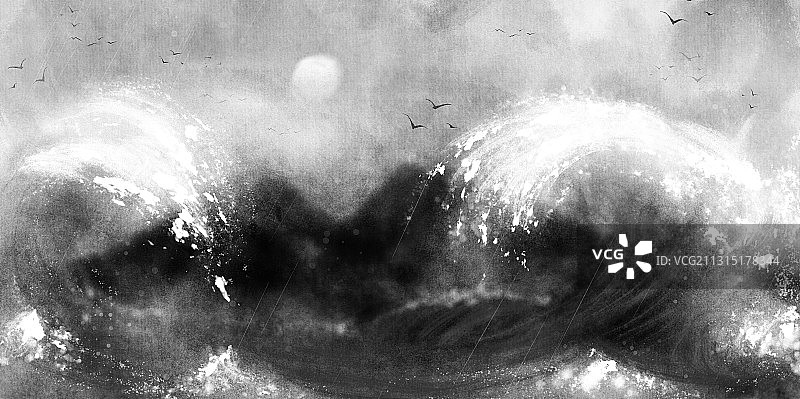 水墨大海巨浪图片素材