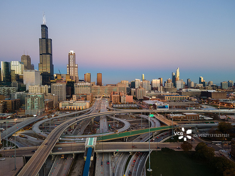 芝加哥天际线的航拍照片图片素材