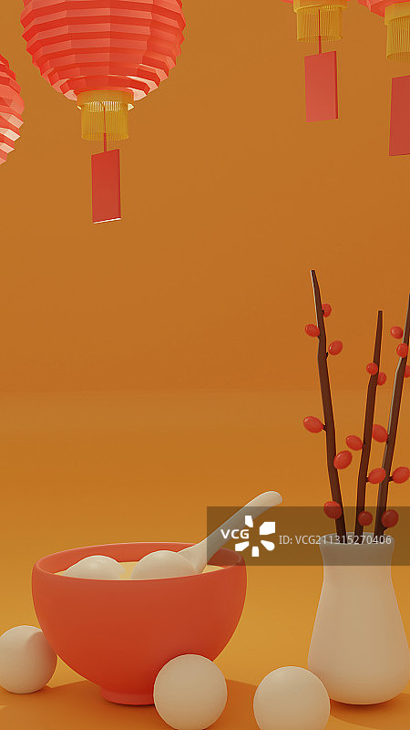 汤圆和银柳的元宵节海报背景图片素材