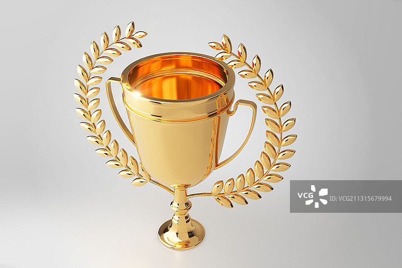 3D渲染的金奖杯与月桂叶图片素材