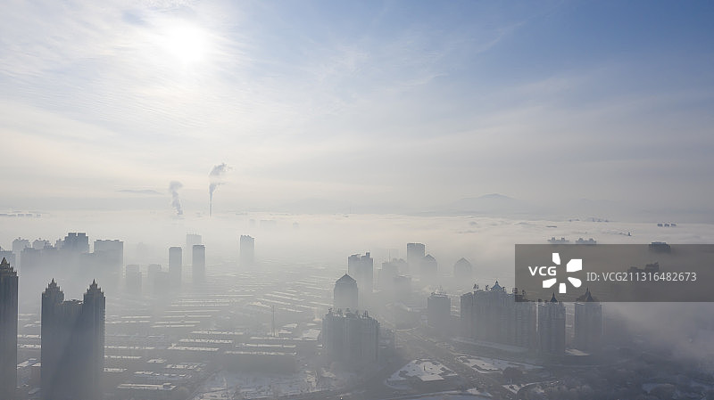 无人机航拍视角“瞰”吉林市，北国江城宛如仙境图片素材
